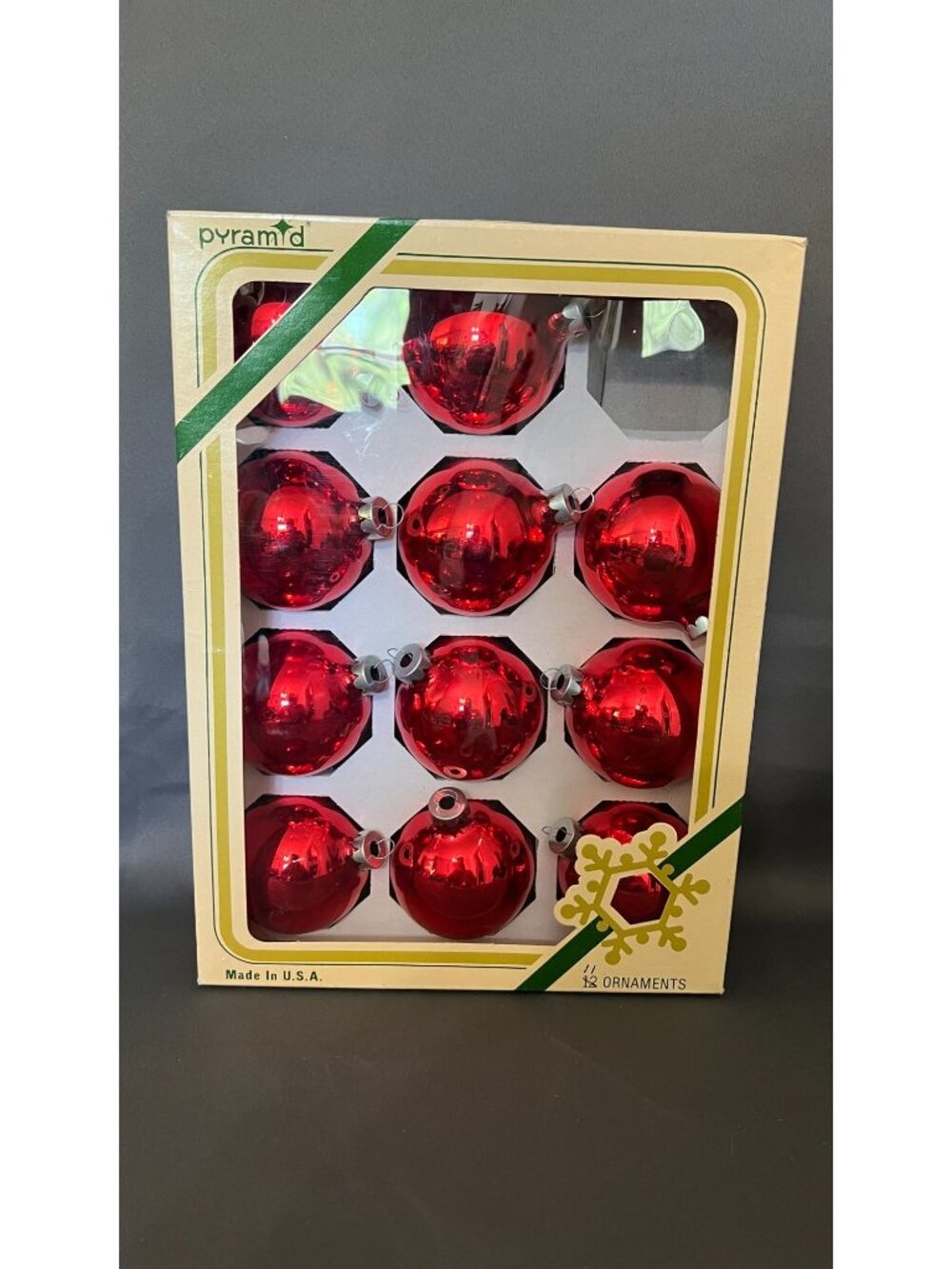 Pyramid Decorative Red Christmas Tree Ball Ornaments Box Of 11